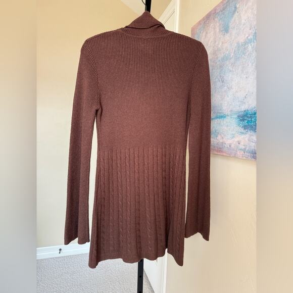 Soft Surroundings Cable Knit Turtleneck Sweater Dress Brown Small Tunic Wool - Picture 3 of 4